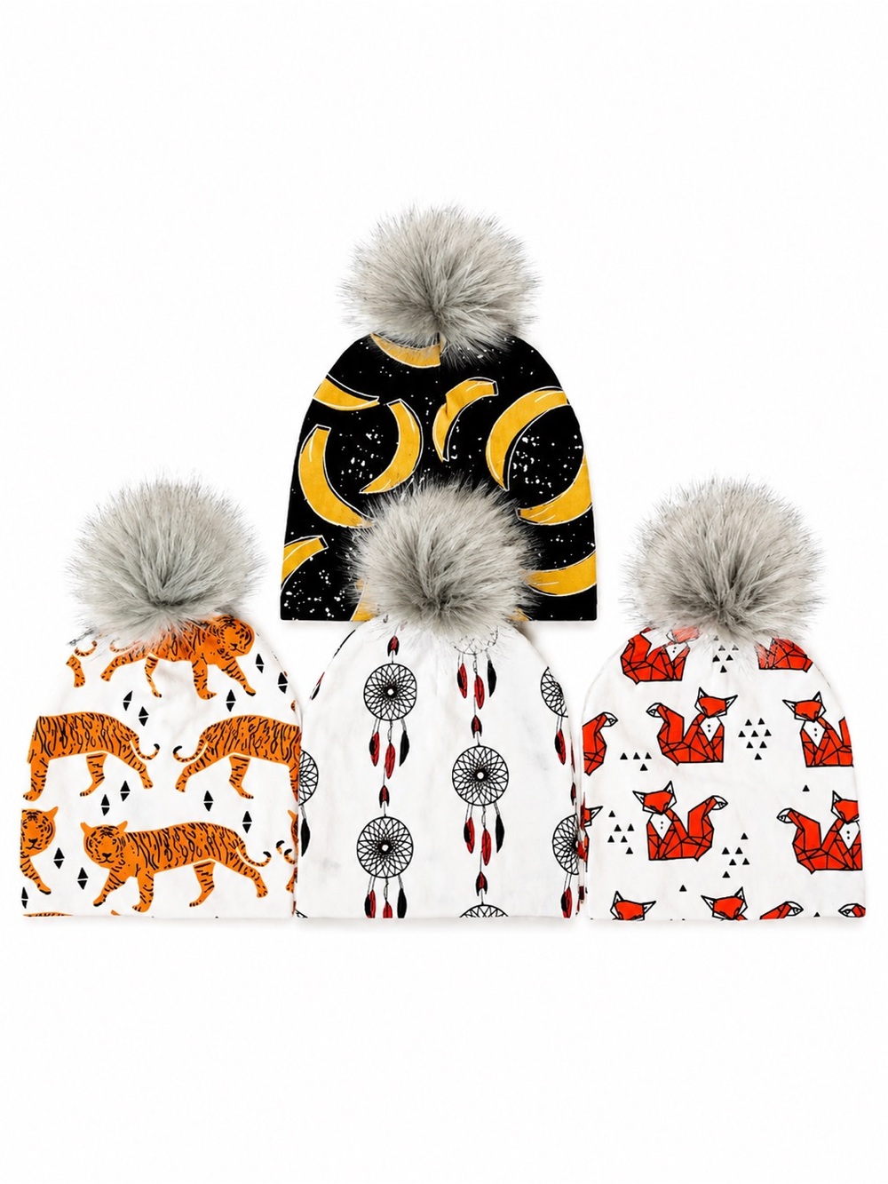 Boutique Newborn Bundle NEW Cozy Pom Pom Beanie Set Black White Orange Print